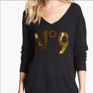 Wildfox No. 9 Black Pullover V-Neck Gold Sequins Size M